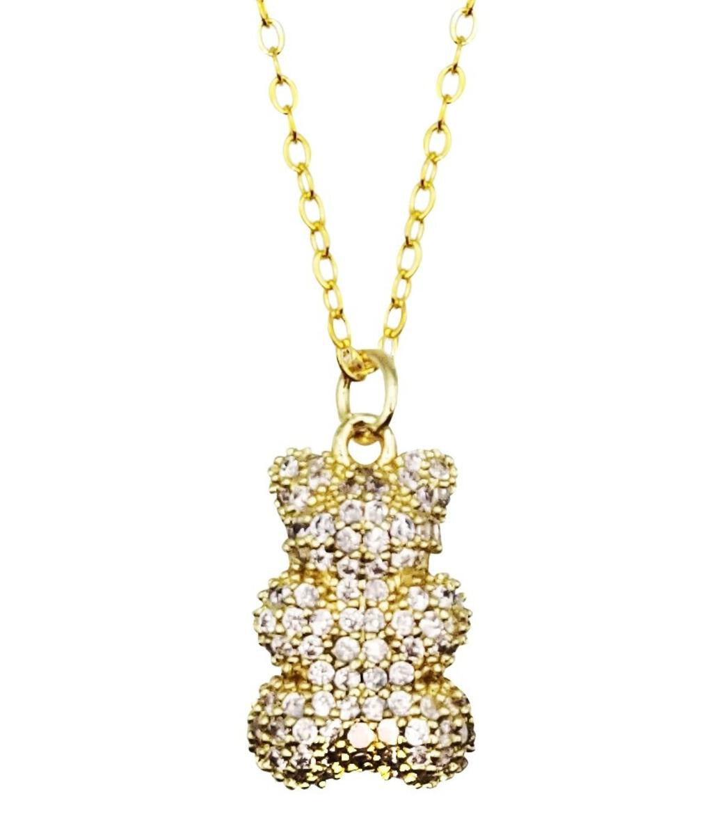 Bottleblond rhinestone gummy bear necklace