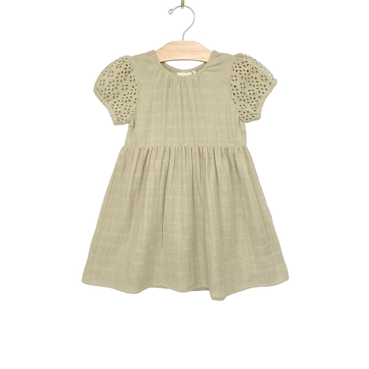 City Mouse girls eyelet sleeve dress