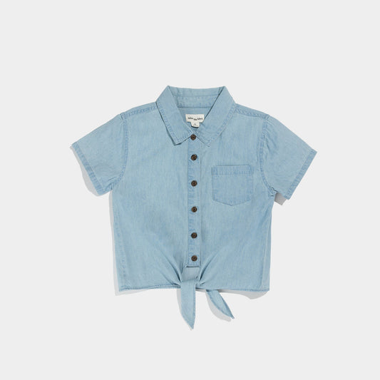 Miles the Label girls chambray front-knot shirt