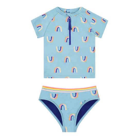 Andy & Evan girls rainbow print rash guard set