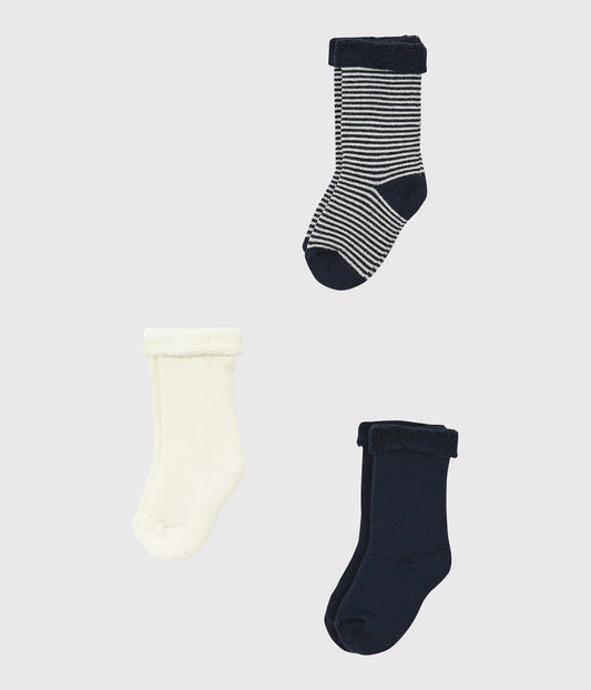 Petit Bateau infant 3-pack navy & white socks