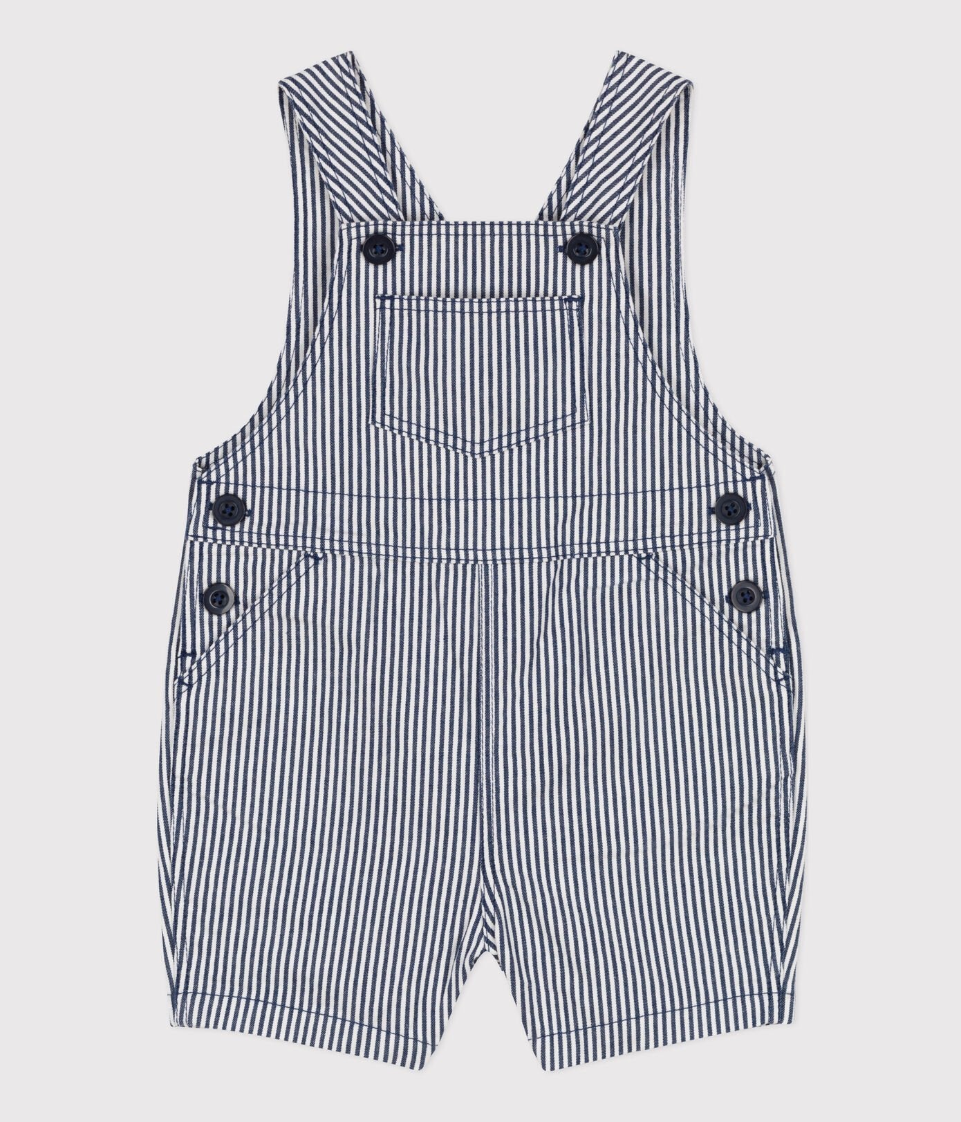 Petit Bateau infant railroad stripe short overalls