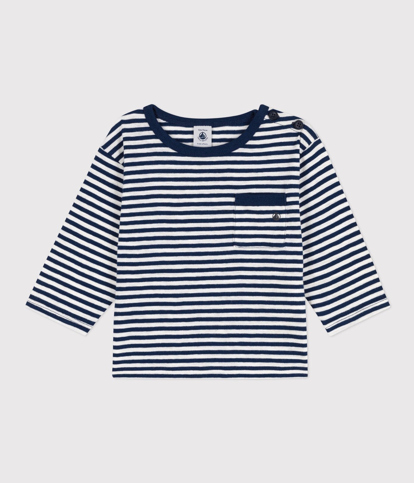 Petit Bateau infant stripe pocket long sleeve tee