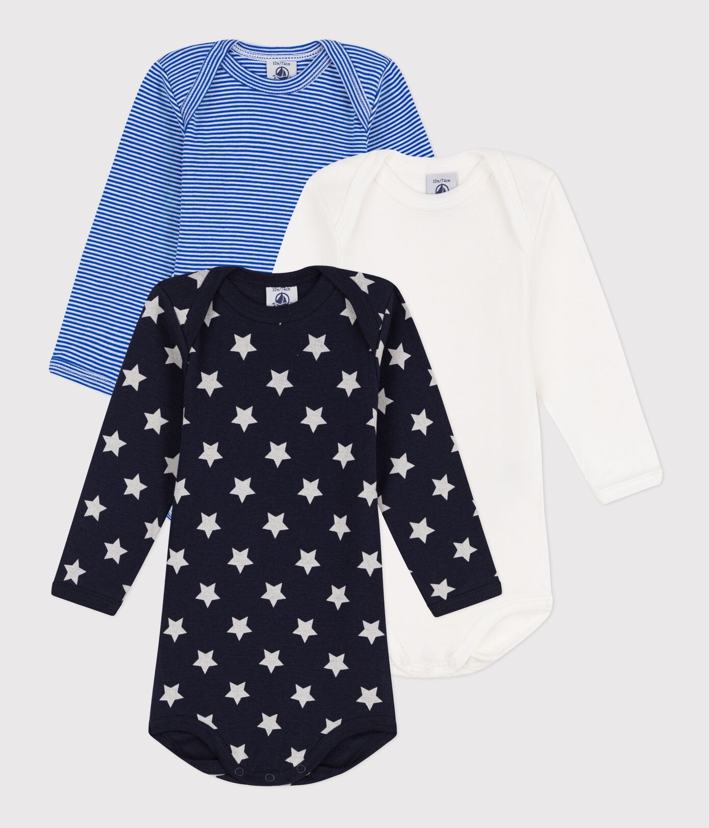 Petit Bateau 3-pack infant boy long sleeve onesies