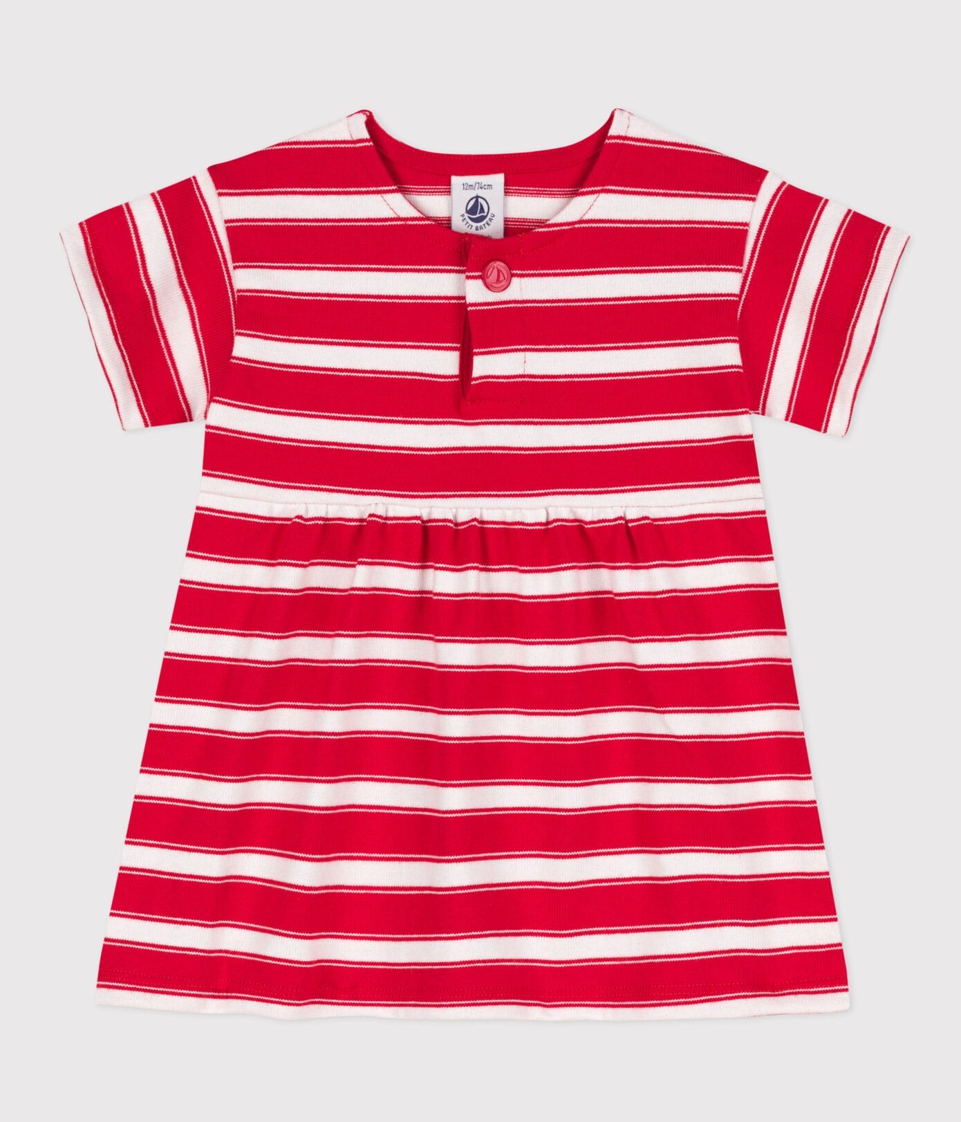 Petit Bateau infant girl red short sleeve thick stripe dress