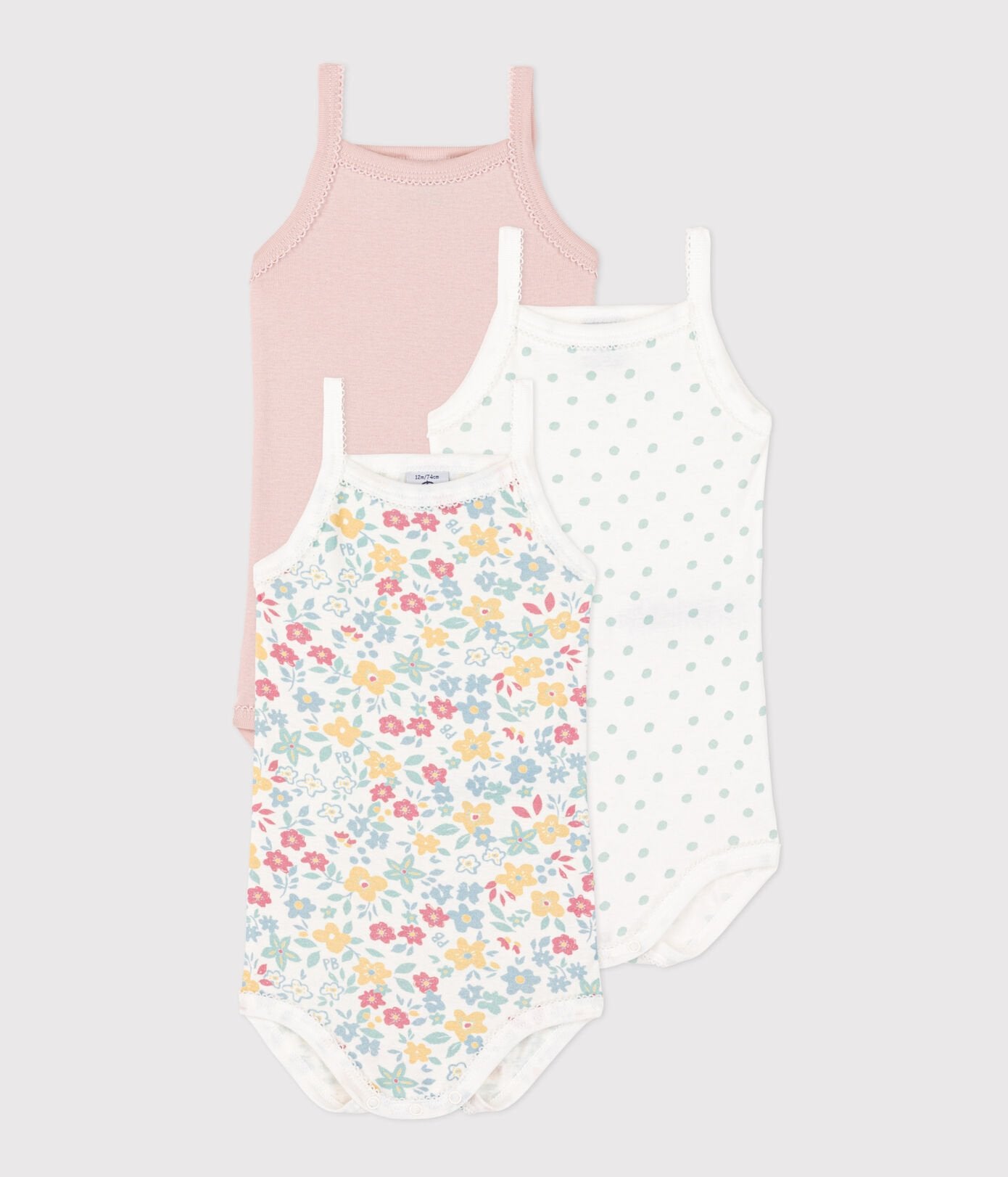 Petit Bateau 3-pack infant girl sleeveless onesies