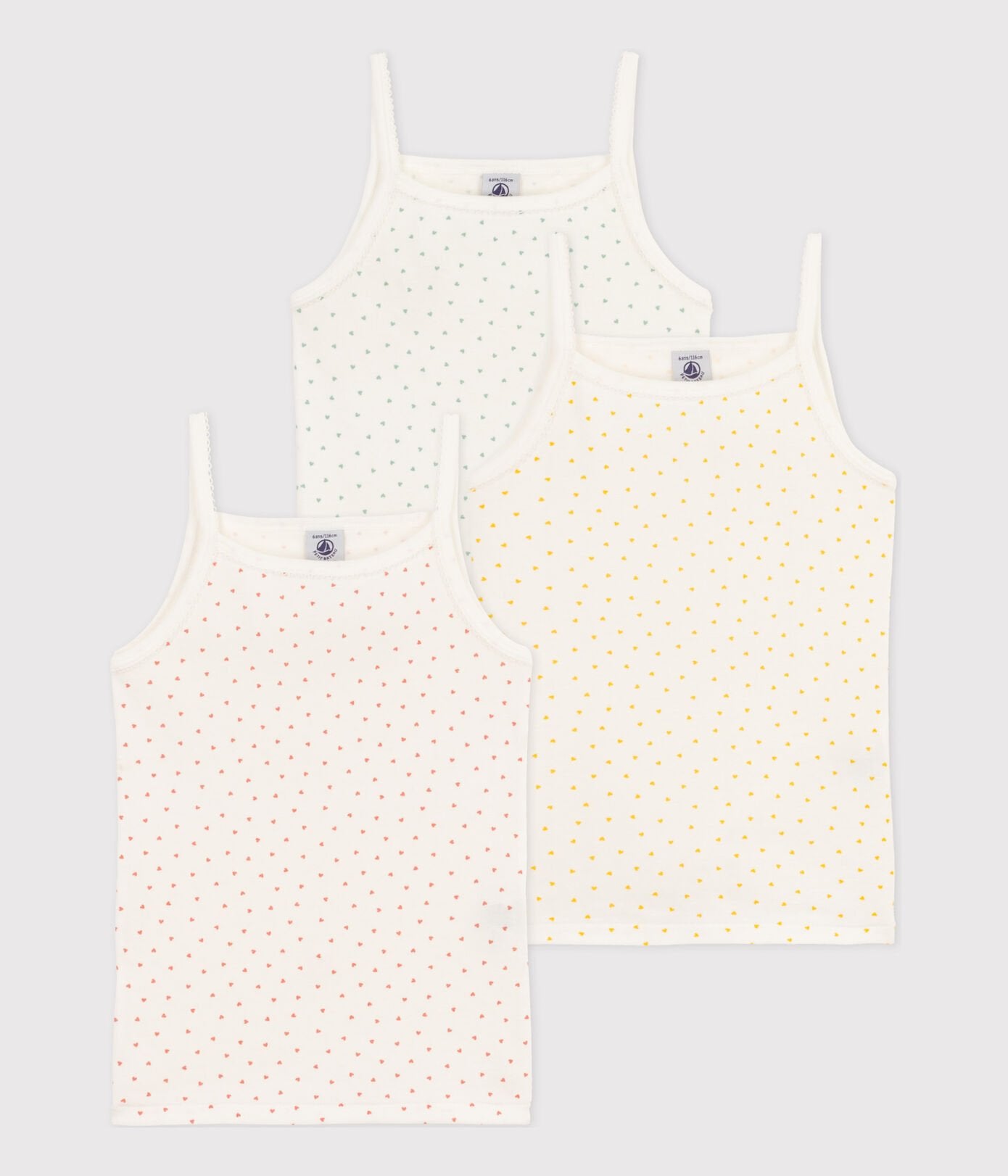 Petit Bateau 3-pack girls heart print camisoles
