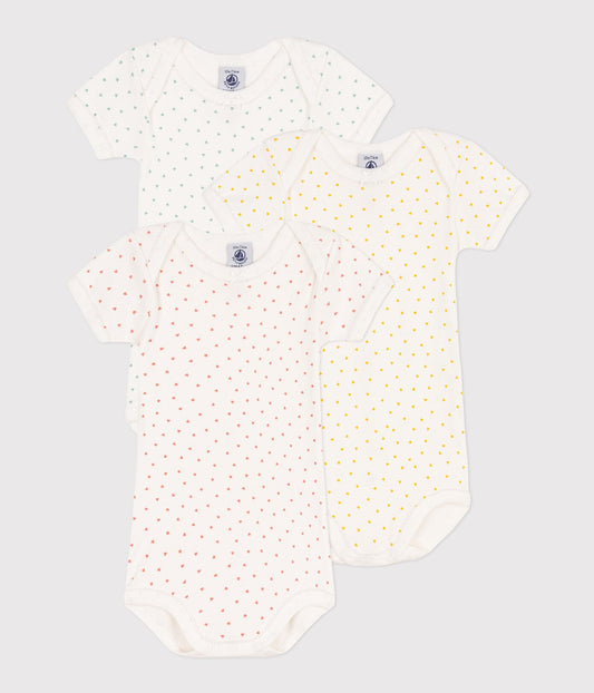 Petit Bateau 3-pack infant girl heart print s/s onesies