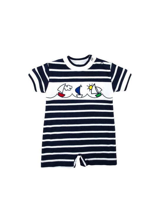 Florence Eiseman infant boy stripe knit sailboat shortall