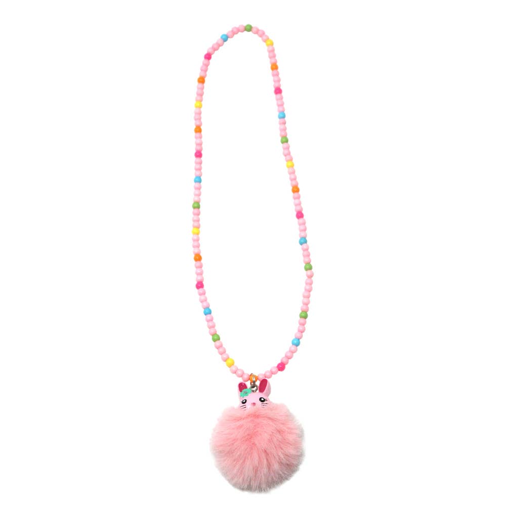 Pink Poppy pom pom bunny necklace