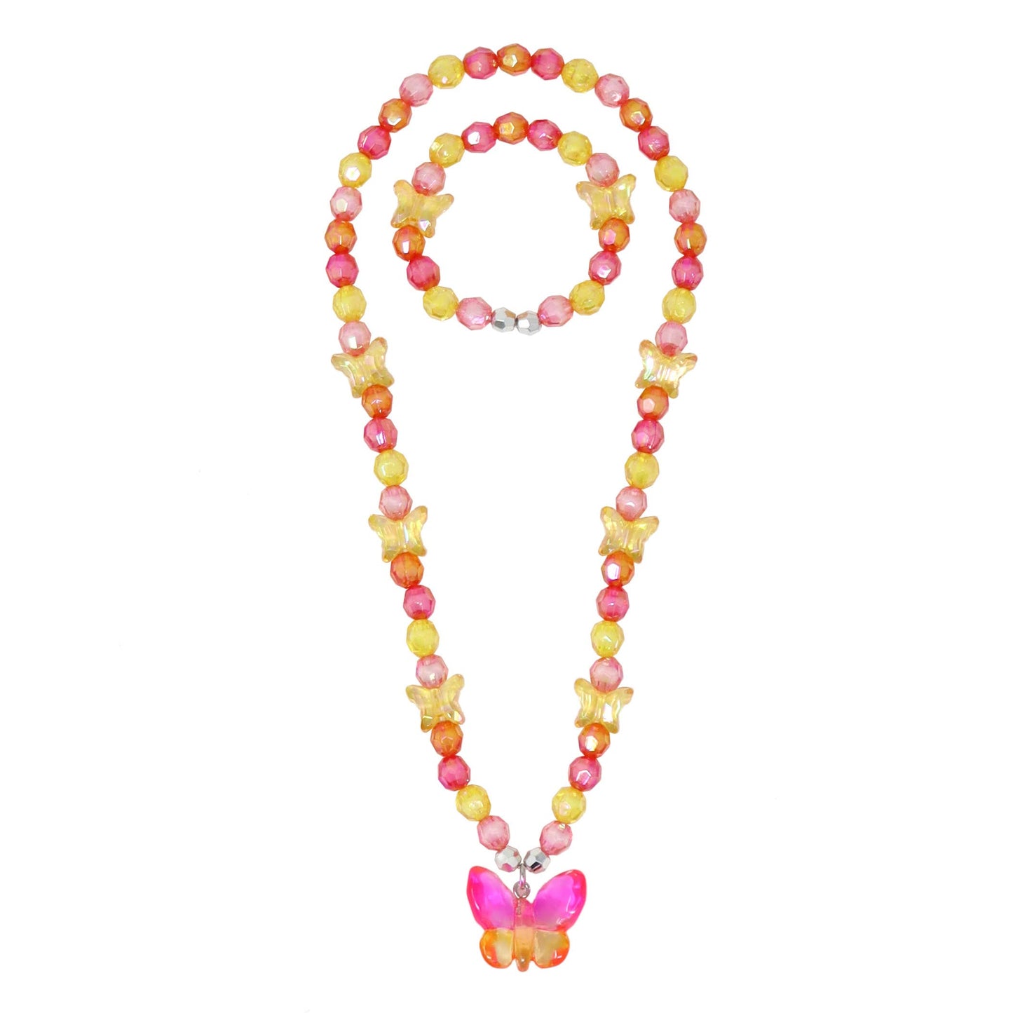 Pink Poppy rainbow butterfly necklace & bracelet set