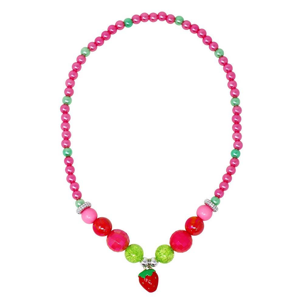 Pink Poppy strawberry charm beaded necklace