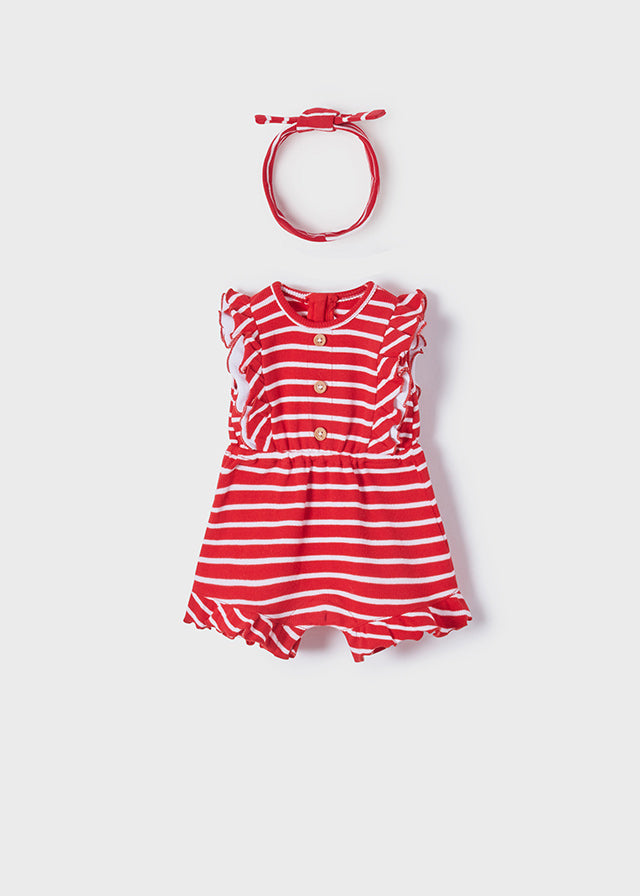 Mayoral infant girl stripe romper with matching headband